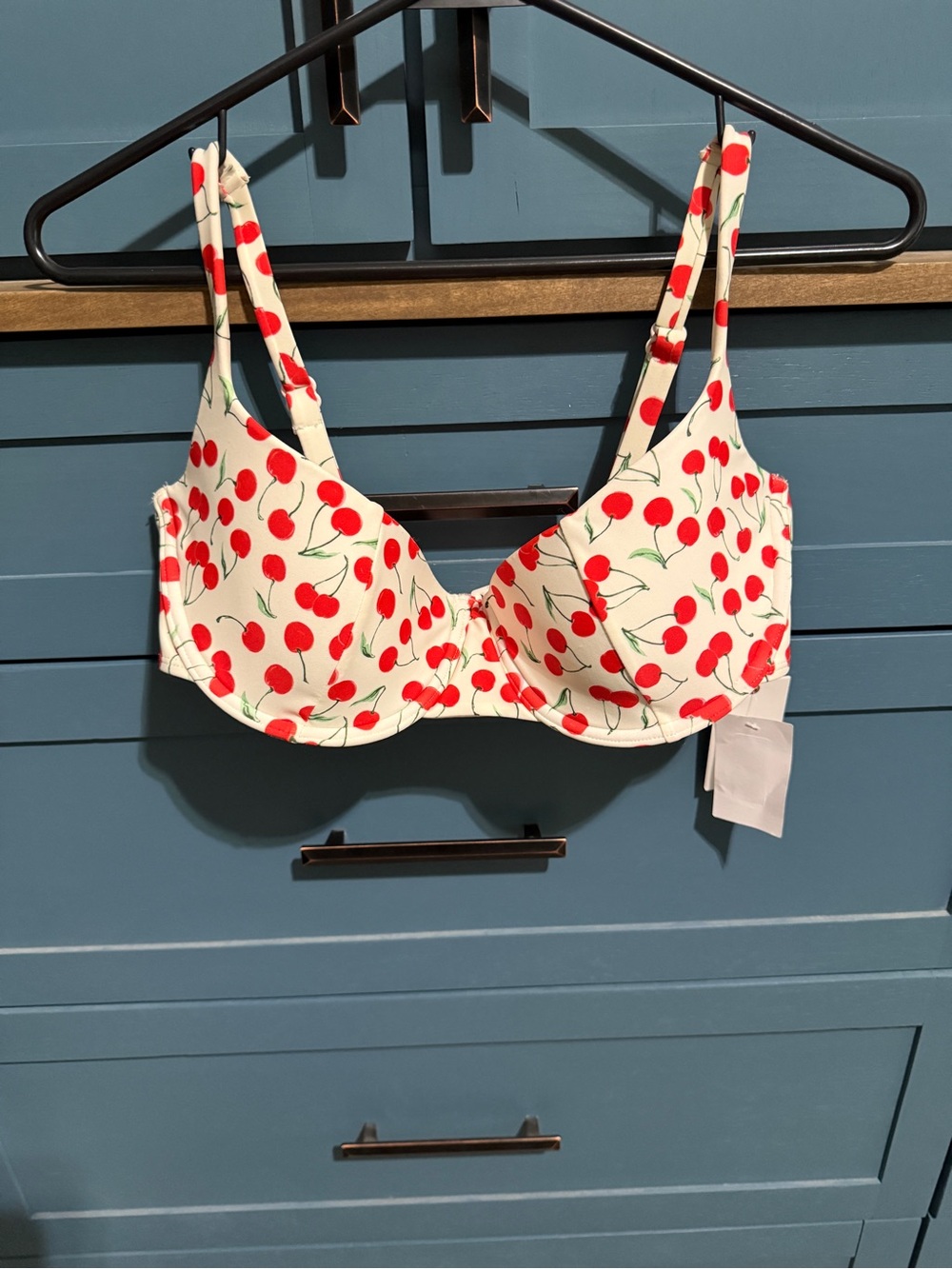 Good American Cherry-Print Underwire bikini swim top in White and Red
